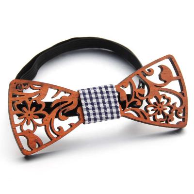 China Custom Creative Striped Logo Hollow Business Bow Tie Wedding Cut Out Wooden Bowtie Gift Floral Men Handmade Bow Ties for sale