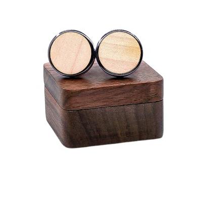 China New Arrival Black Walnut Striped Wooden Cufflinks For Mens Cufflinks Jewelry Gift High End Wooden Packing Box With Magnet for sale