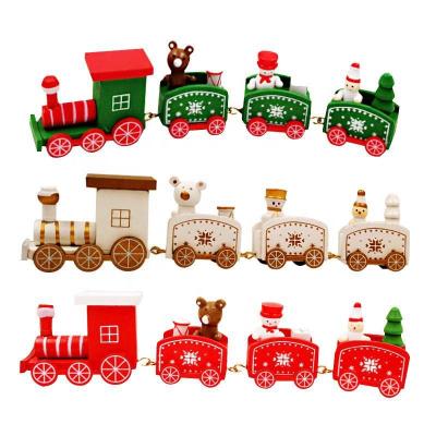 China Wholesale Kids Merry Christmas Wooden Train Decoration Birthday Gift Small Christmas Props Wooden Train for sale