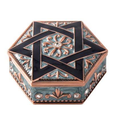 China Antique Pewter Imitation Jewelry Alloy Enamel Inlaid Rhinestone Shape Wedding Indian Square Gift Box for sale