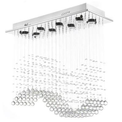 China Modern Rectangular Wave Crystal Living Room Stainless Steel Bead Chandelier for sale