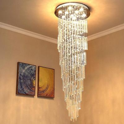 China Modern Luxury Hanging Crystal Pendant Stair Lighting Modern Hotel Fancy Chandelier Long for sale