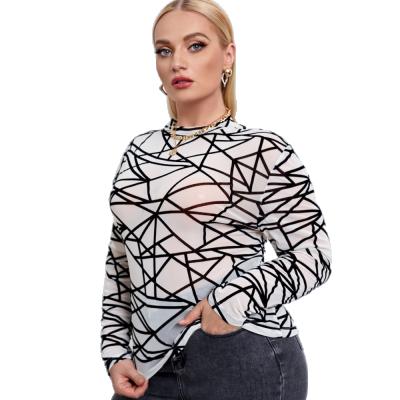 China European and American Women's Anti-wrinkle Long Sleeve T-shirt Women's Long Sleeved T-shirt Geometric Pattern Slim Top Women for sale