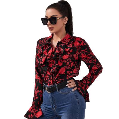 China new design Anti-wrinkle printed women's shirt long sleeve T-shirt tie dyed shirt button lapel simple autumn women wear for sale