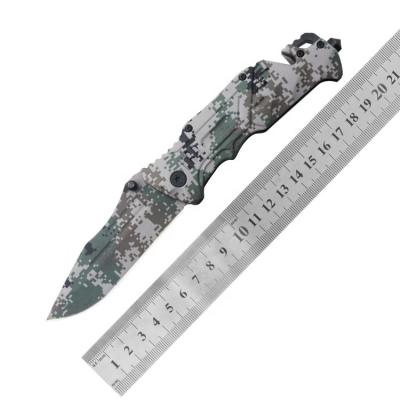 China Non-variable Hunting Camping Camouflage Customized Bushcraft Factory Folding Pocket Knife with Belt Cutter and Glass Breaker for sale