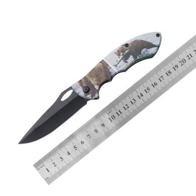 China Bushcraft Design Non-variable Black Finished Outdoor Camping Hiking Survival Fruit Folding Knife With Back Clip for sale