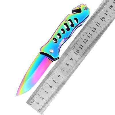 China Rainbow Titanium Bushcraft Pocket Folding Non-variable Outdoor Rising Hunting Camping Portable Knife with Belt Cutter and Glass Breaker for sale