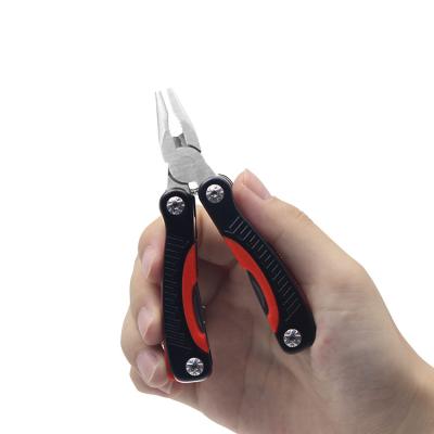 China Eco-friendly Safety Multifunctional Small Red Plastic Aluminum Handle Folding Multitool for sale