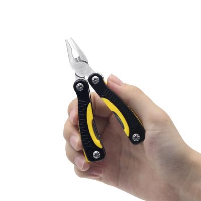 China Eco-friendly Survival Multitool Multifunctional Yellow Small Pliers Stainless Steel Folding Pliers for sale