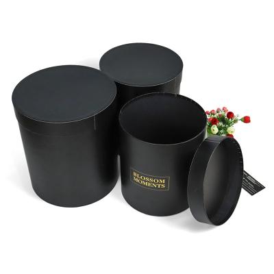 China Recyclable Luxury Black Flower Gift Box Cardboard Bround Flower Box For Flowers With Handle for sale