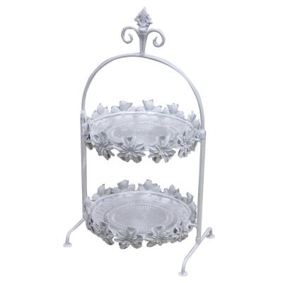 China Luckywind Sustainable Vintage Antique White 2 Tier Metal Cake Stand for sale