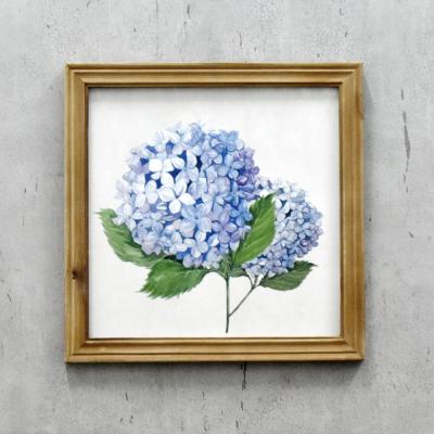 China Luckywind Paper Print Art Home Decoration Item Rustic Wooden Blue Flower Wall Frame Fashion Print Decoration for sale