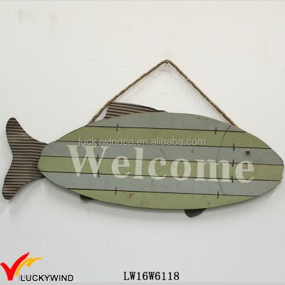 China Hanging Europe Fish 'Welcome' Vintage Antique Painted Wooden Sign for sale