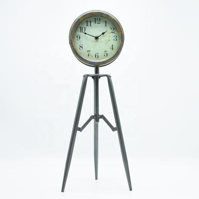 China Antique Style Luckywind Style Watch Tripod Floor Clock Gray Metal Tripod Floor Clock for sale