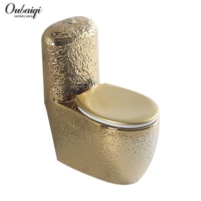 China Luxury One Piece Toilet Gold Color Double-Flow Sanitary Feature Toliet Toilet For Both for sale