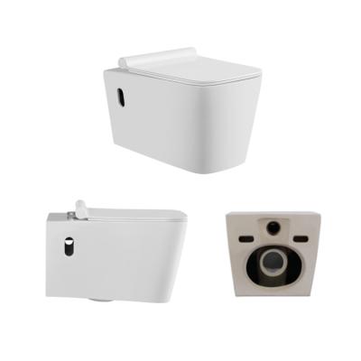 China Double-flush Space Saving White Color Square Twin Flush Rimless Wall Mounted Toilet for sale