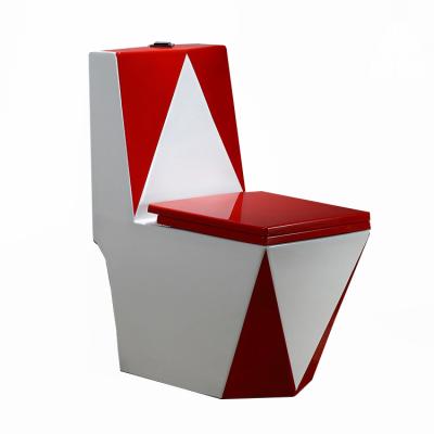 China Diamond Shaped Double-Flow Bathroom Red And White Colored Wash Down Toilet for sale