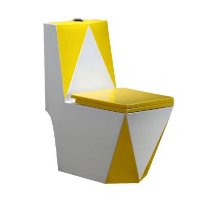 China Double-Flow Square Yellow And White Bathroom Washdown WC Ceramic P-Trap Strap Toilet Bowl for sale