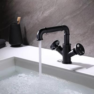 China Industrial Industrial Style Rolls Double Handle Black Sink Basin Mixer Basin Faucet Faucet for sale