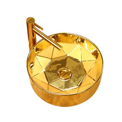 China Scratch Proof Modern Ceramic Home And Hotel Bathroom Art Gold Basin for sale