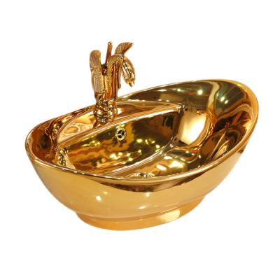 China Modern High End Gold Ceramic Art Sink Basin Range Bathroom Wash Basin for sale