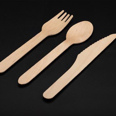 China Custom Made Eco Friendly Durable Disposable Birchwood Hotel Home Kitchen Newcomer Logo Cutlery Set Wooden Cutlery Set for sale