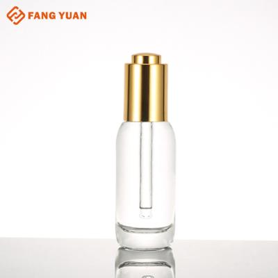 China Wholesale Cosmetic Push Button Serum Bottle 30ml Essential Oil Dropper Bottle Personal Care Serum Skin Care Glass Packaging for sale