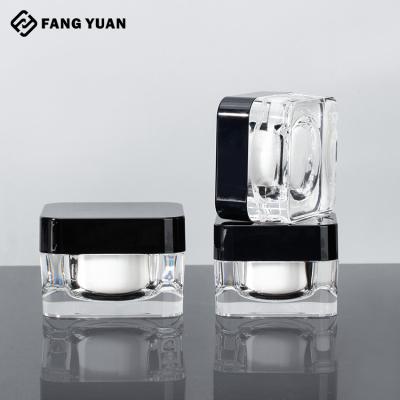 China 15g 30g 50g Luxury High Quality Square Plastic Double Layer Jars Cosmetic Jars With Black Lid Empty Cream Jar for sale