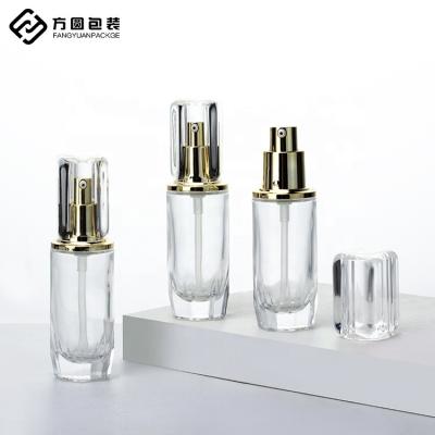 China 30ml Diamond Glass Eco-friendly Luxury Transparent Bottles With Cap Acrylic Cosmetic Foundation Liquid Serum Bottles for sale