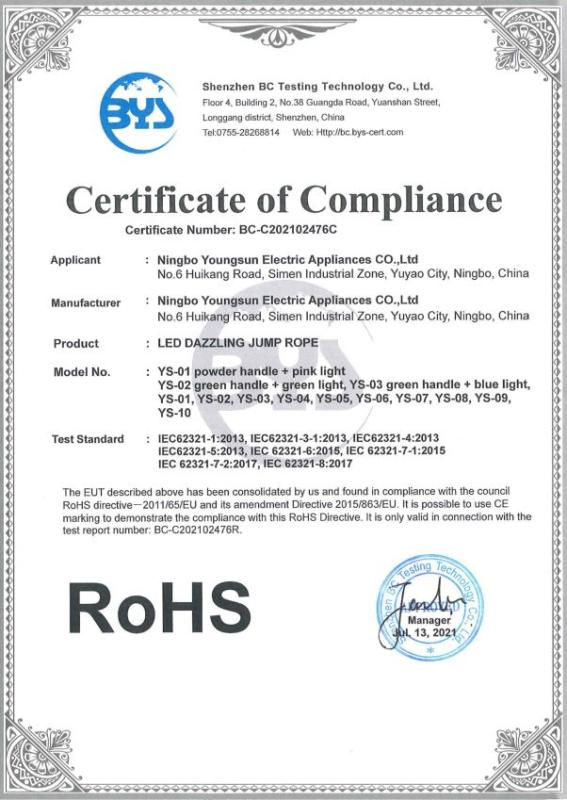 RoHS - Ningbo Youngsun Electric Appliances Co., Ltd.