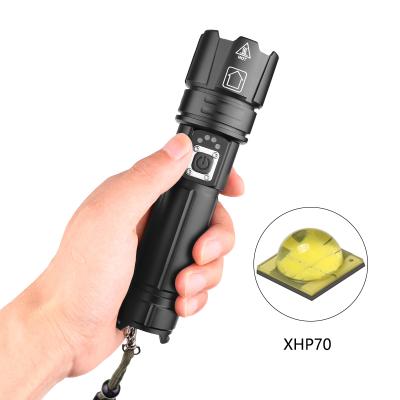 China Super Powerful Flashlights XHP70 Emergency Flashlights XHP70 Super Powerful USB Use 18650 Zoom Tactical Light Torch for sale