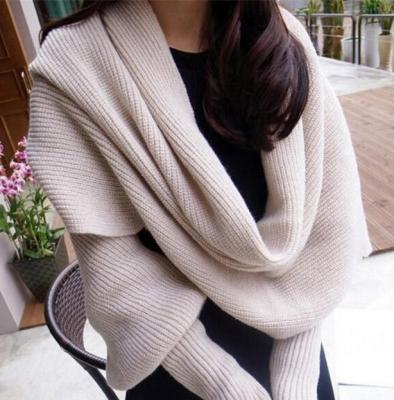 China Yarn Dyed 2in1 Knitted Wool Scarf Shawl With Sleeves for sale