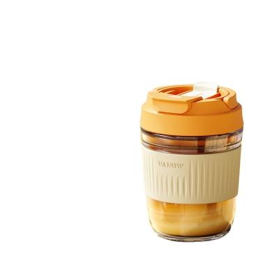 China New Style Drinkware 350ml Coffee American Simple Modern Style Travel Glass Mug Tea Cup With Lid And Straw for sale