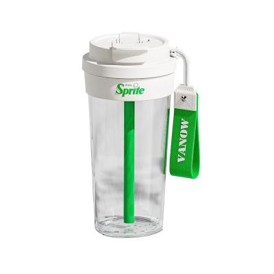 China Viable On Sale 580ml Plastic Straw Water Bottle Co-Branded With Sprite For Outside Tumbler With Straw for sale