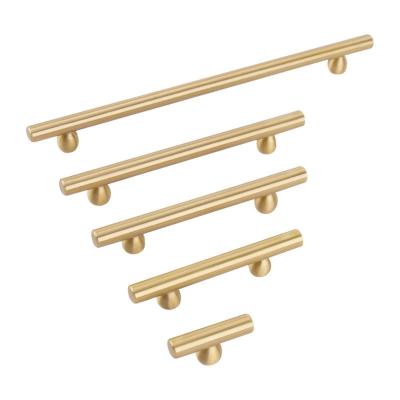 China Modern Gold Cupboard Pull Sideboard Handles Solid Brass Dresser Drawer Knobs and Pulls T Bar Knob Furniture Handle Hardware for sale