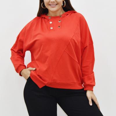 China Anti-Wrinkle Loose Plus Size Red Lapel Button Cotton Women's Hoodie Sleeved Long Casual Women Clothing for sale