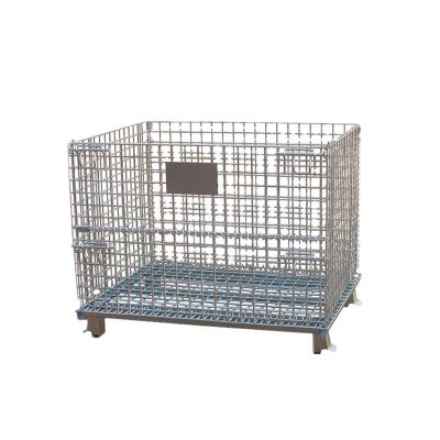 China Storage Customized Wire Stackable Folded Collapsible Galvanized Mesh Heavy Duty Pallet Warehouse Metal Cage With Lid for sale