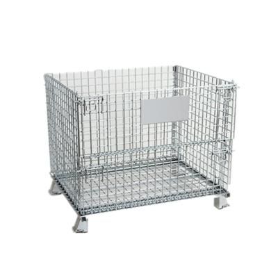 China Large Industrial Rigid Stackable Collapsible Wire Mesh Steel Pallet Storage Metal Basket for sale