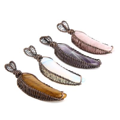 China Beautiful CLASSIC Natural Hand Craft Stone Horn Vintage Hand Wire Pendant Gemstone Pendant for sale