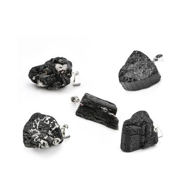 China CLASSIC Natural Black Tourmaline Crystal Gemstone Charms Pendant For Necklace Irregular Rock Pendants for sale