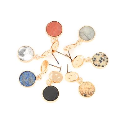 China Comfort Fit Jewelry Gem Stone Round Earring Fashion Trendy Gold Rim Gemstone Earring for sale