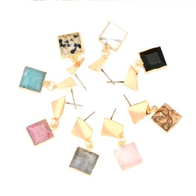 China Trendy Jewelry Gem Stone Square Earring High Quality Comfort Fit Fashion Gemstone Dangle Earring for sale