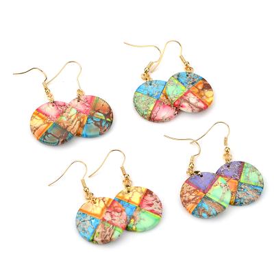 China Comfort Fit 2022 New Arrival Vintage Statement Earrings Natural Bright Color Gemstone Sediment Jasper Earring for sale