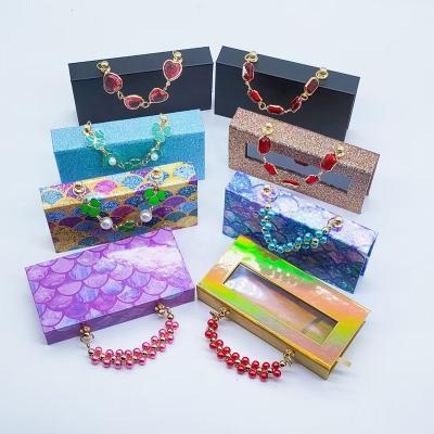 China Natural luxury long empty single lash box packaging volume customized 25mm mink 3d eyelashes box with chains for sale