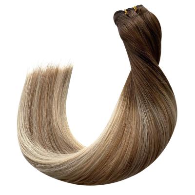 China Straight Wave Hair Weft 16inch Ombre #4 Dark Brown Highlight #27 Silky Straight Caramel Blonde for sale