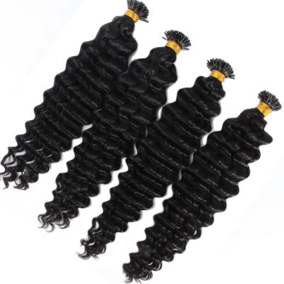 China 12A Virgin Brazilian Curly Hair Deep Wave Keratin Microlink I Tip Hair Extension for sale