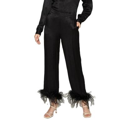 China New Style Anti-pilling Custom Women Pants Loose Elegant Wide Leg Pants Black Feather Flare Pants Women's Pants for sale