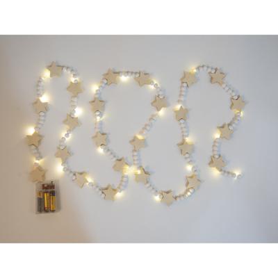 China Minimalist LED Wooden Bead Garland Star Beads String Light Gold Christmas Tree Hanging Decorations for Christmas Wedding Farmhouse Home Decor or for sale