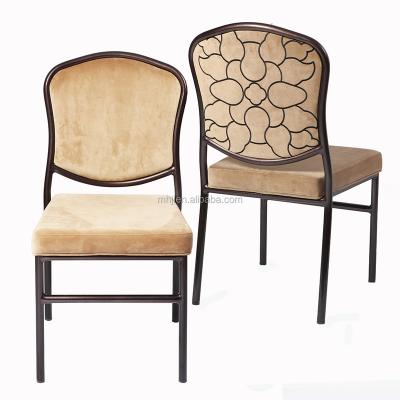 China Stackable gold velvet upholstered modern luxury aluminum gold restaurant hotel banquet chairs with flower back design for sale