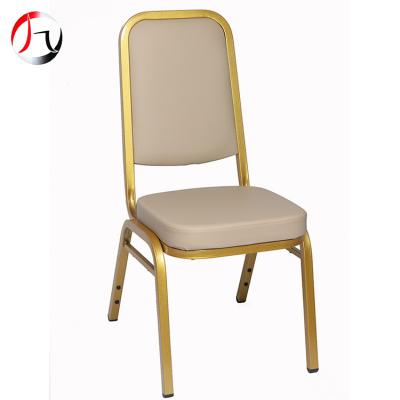 China 5 Star Hotel Stackable PU Gold Metal Leather Iron High Quality Modern Banquet Dining Chair For Wedding Events for sale